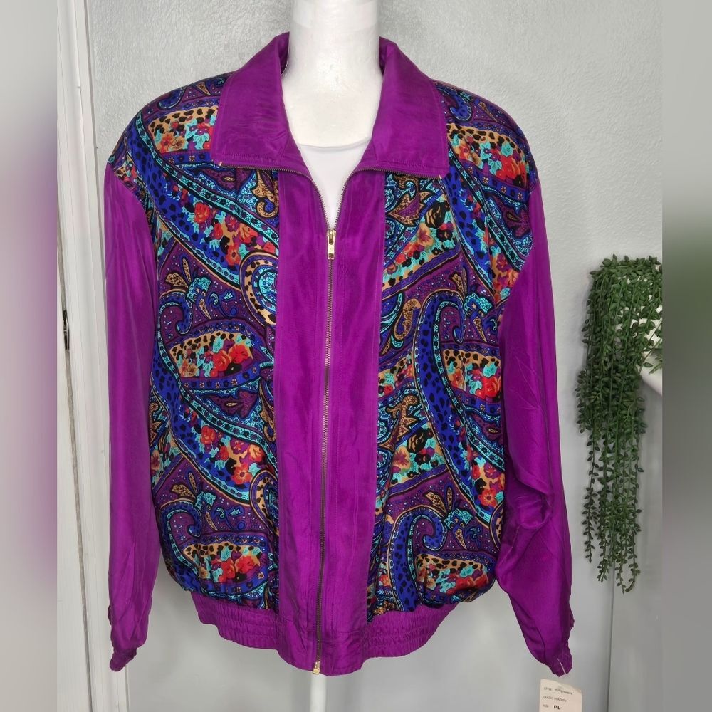 NWT Lavon Vintage 80s/90s 100% Silk Paisley Windbreaker Jacket - Purple